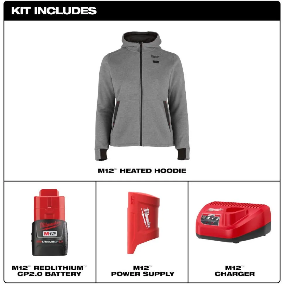 Milwaukee Tools M12 Women's Heated Hoodie Kit – Gray F200G-21