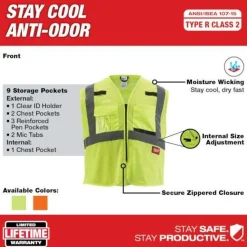 Milwaukee Tools Non-Breakaway Class 2 Mesh Safety Vest Hi-Vis Yellow 48-73-511Y
