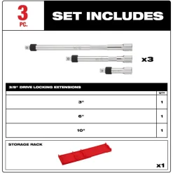 Milwaukee Tools 3pc 3/8” Drive Locking Extension Set 48-22-9361