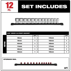Milwaukee Tools 12pc 3/8” Drive 12-Point Metric Socket Set 48-22-9520