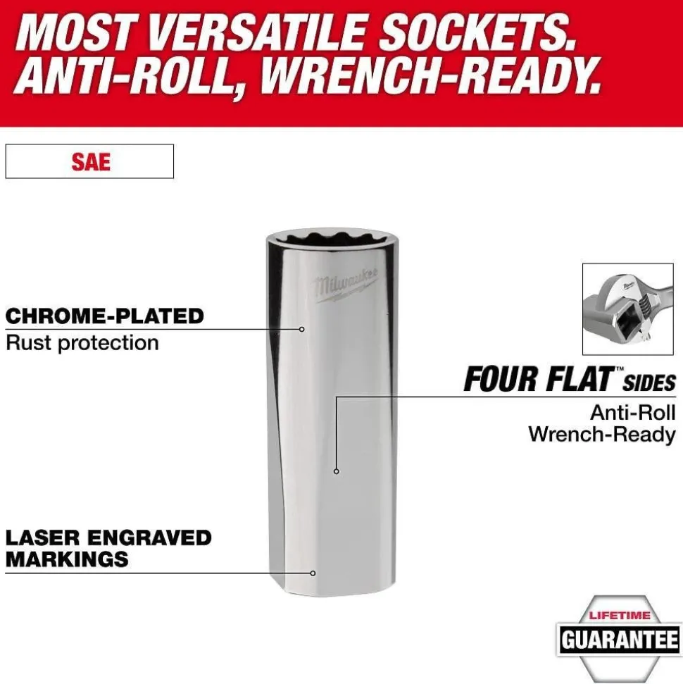 Milwaukee Tools 12pc 3/8” Drive 12-Point Deep Well SAE Socket Set 48-22-9421