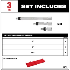 Milwaukee Tools 3pc 1/2” Drive Locking Extension Set 48-22-9362