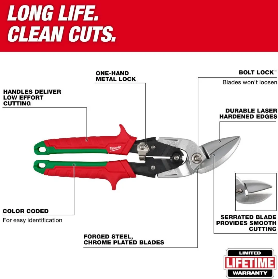 Milwaukee Tools Right Cutting Offset Aviation Snips 48-22-4552