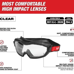 Milwaukee Tools Vented Goggles - Clear Dual Coat Lens 48-73-2062