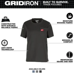 Milwaukee Tools Women's GRIDIRON Pocket T-Shirt - Short Sleeve - Black F451B