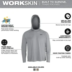 Milwaukee Tools WORKSKIN Hooded Sun Shirt Gray M550G