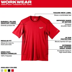 Milwaukee Tools Workskin Lightweight Short Sleeve Performance Shirt Red 414R