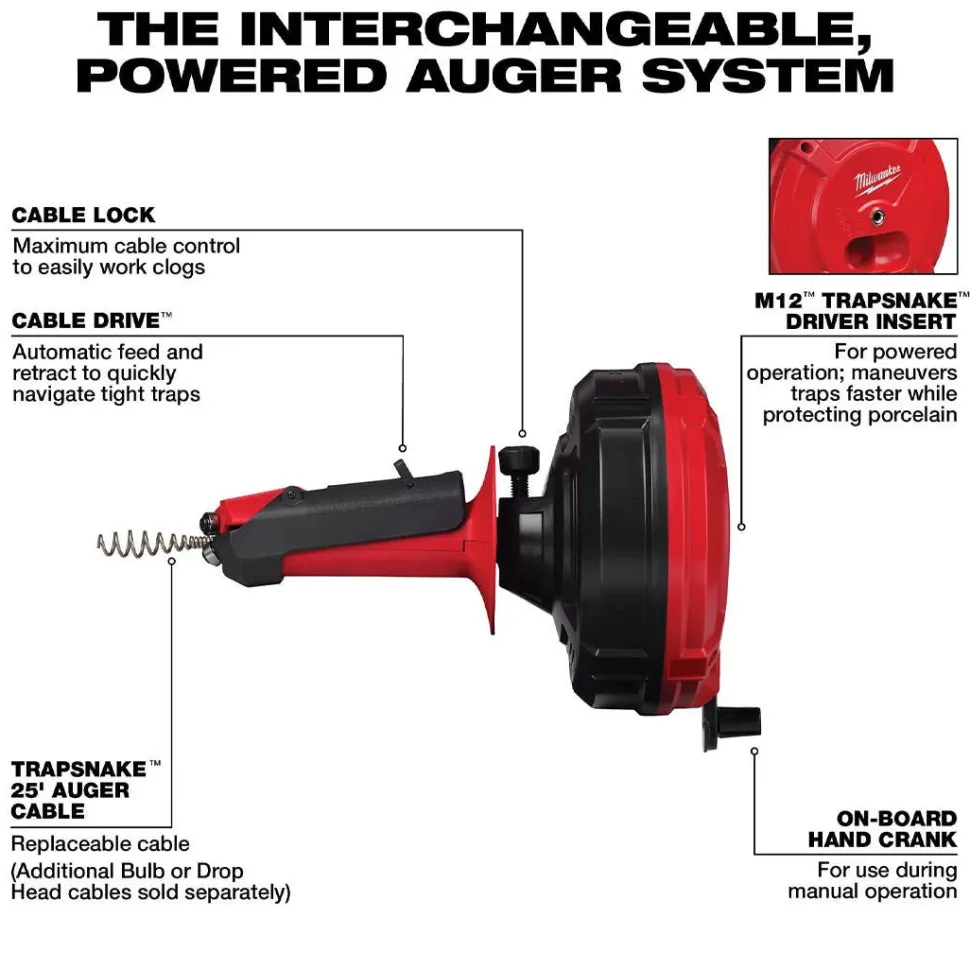 Milwaukee TrapSnake 25' Auger Drain Cleaner w/ Cable Drive 49-16-2573