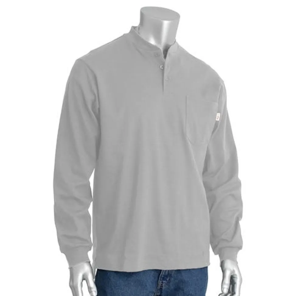 PIP AR/FR Gray Long Sleeve Henley 385-FRHN-LG 3X PIP385-FRHN-(LG)