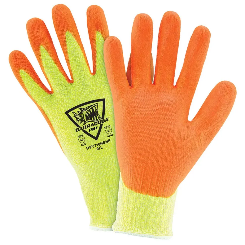 PIP Barracuda Hi-Vis HPPE Glove Nitrile Coated Foam Grip A3 Cut Level - 12 pack
