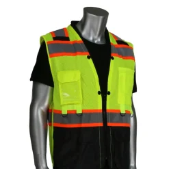 PIP Safety ANSI Type R Class 2 Two-Tone Twelve Pocket Tethering Vest with Ripstop Black Bottom Front and "D" Ring Access 302-0670T-LY/L