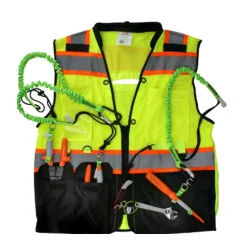 PIP Safety ANSI Type R Class 2 Two-Tone Twelve Pocket Tethering Vest with Ripstop Black Bottom Front and