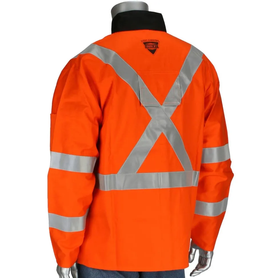 PIP Safety Hi-Vis FR Treated 100% Cotton Sateen Jacket, Hi-Vis Orange, Small 7060/S
