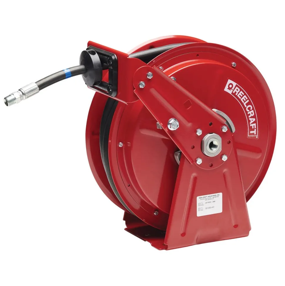 Reelcraft 1/2"x50' 3000 PSI Heavy Duty Spring Retractable Compact Dual Pedestal Hose Reel DP7850 OMP