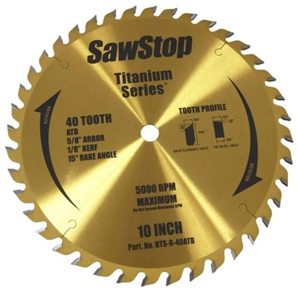 SawStop Table Saws SawStop 10" 40-Tooth Titanium Series Woodworking Table Saw Blade BTS-R-40ATB BTS-R-40ATB