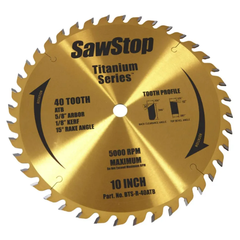 SawStop Table Saws SawStop 10" 40-Tooth Titanium Series Woodworking Table Saw Blade BTS-R-40ATB BTS-R-40ATB