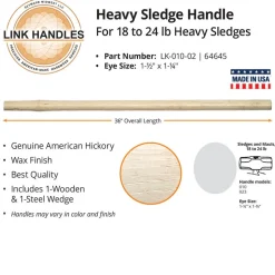 Seymour 36" Heavy Sledge Hickory Wood Handle for 18-24 Lb Sledges 64645
