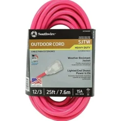 Southwire 12/3 25' SJTW Cool Pink Extension Cord w/ Lighted End 2577SW000A