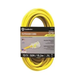 Southwire 50' 12/3 SJTW Outdoor Extension Cord With Lighted End (Yellow) 2588SW0002