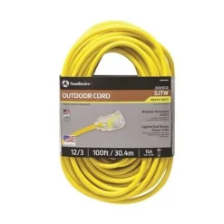 Southwire 100' 12/3 SJTW Outdoor Extension Cord With Lighted End (Yellow) 2589SW0002