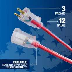 Southwire Tools & Equipment 50-Foot Contractor Grade 12/3 with Lighted End American Made SJTW Extension Cord - Wounded Warrior Project 2548SWUSA1