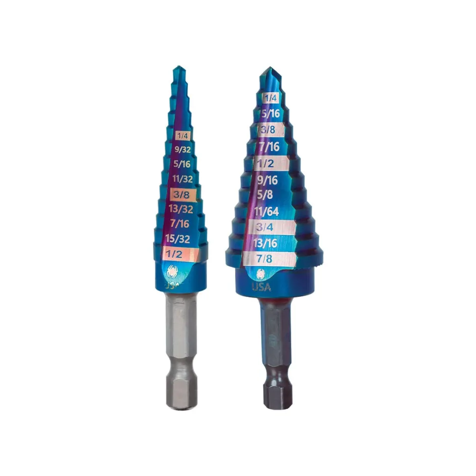 Spyder 2-Piece Hex Shank 12 and 13 Step Drill Bit Set (1/8 to 1/2" and 3/16 to 7/8") 19025