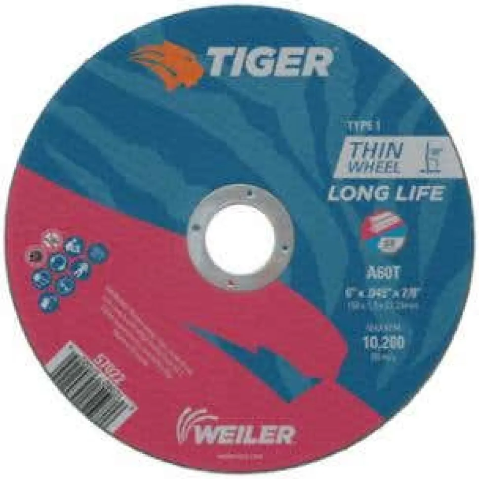 Weiler Tiger AO Cutting Wheel, 6" x 0.045", 7/8" Arbor, A60T, Type 1 57022